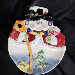 Ceramic Snowman Christmas Cookie Plate